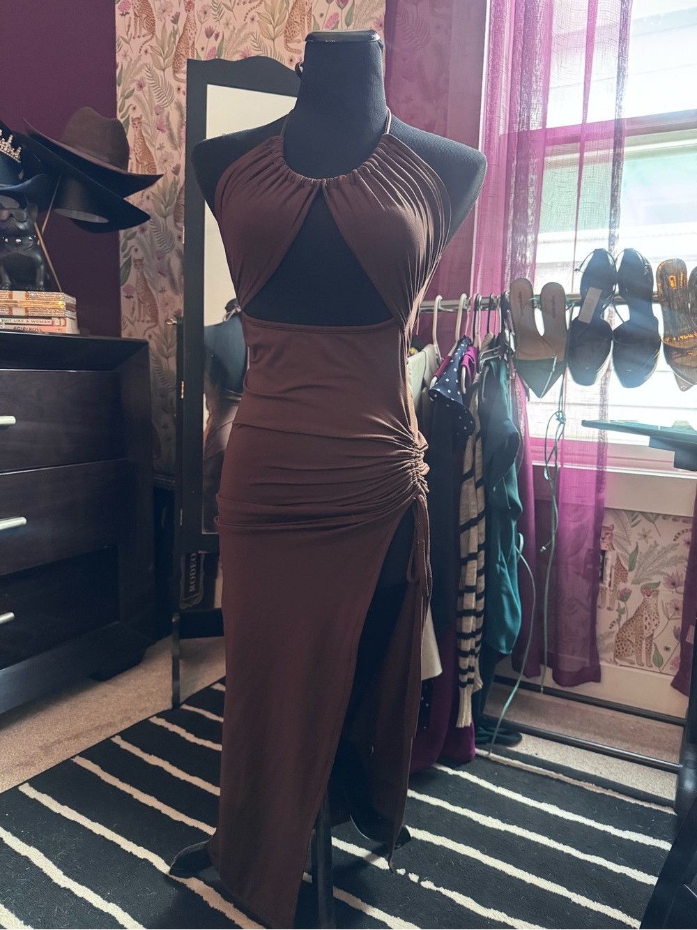 Stylish Halter Cutout Maxi Dress in Brown